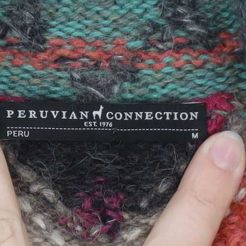 Peruvian Connection Women’s Grey Alpaca Wool Geometric Knit Cardigan M