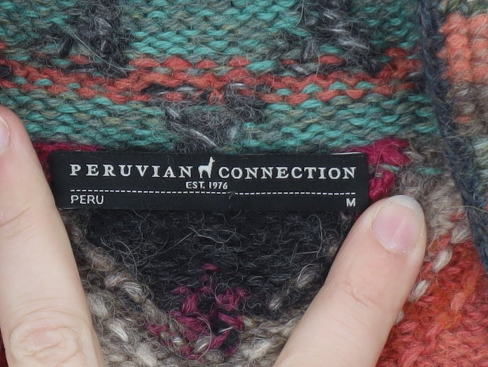 Peruvian Connection Women’s Grey Alpaca Wool Geometric Knit Cardigan M