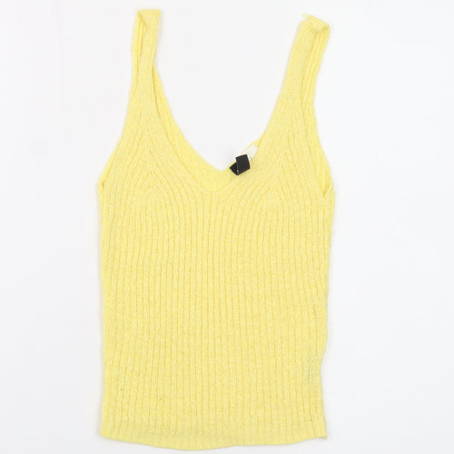 H&M Divided Women's Yellow Ribbed Knit V-Neck Tank Top XS