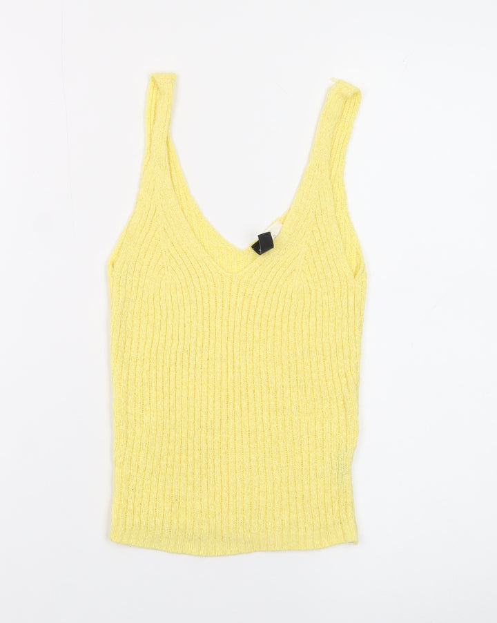 H&M Divided Women's Yellow Ribbed Knit V-Neck Tank Top XS