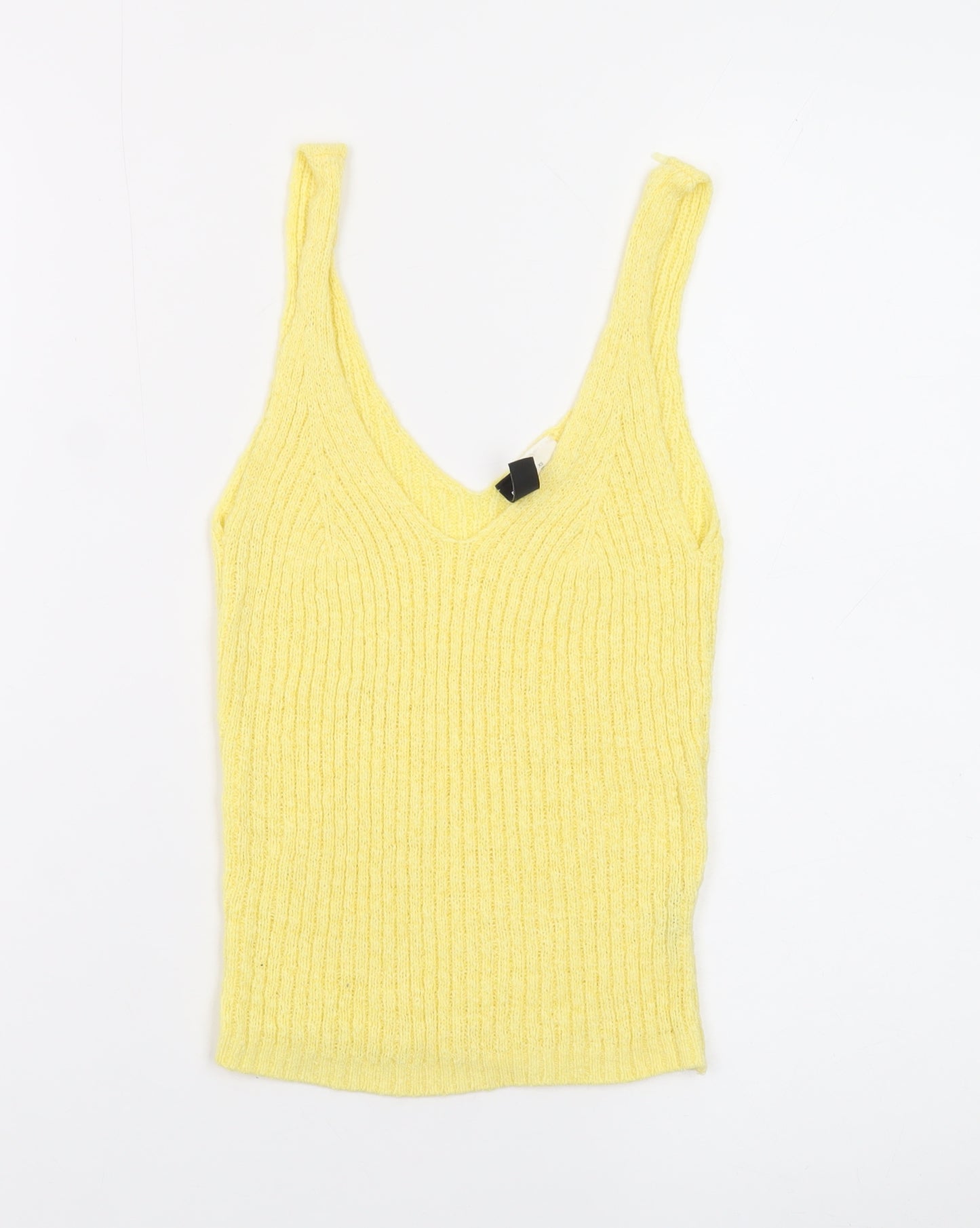 H&M Divided Women's Yellow Ribbed Knit V-Neck Tank Top XS