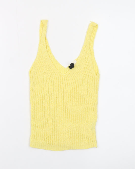 H&M Divided Women's Yellow Ribbed Knit V-Neck Tank Top XS