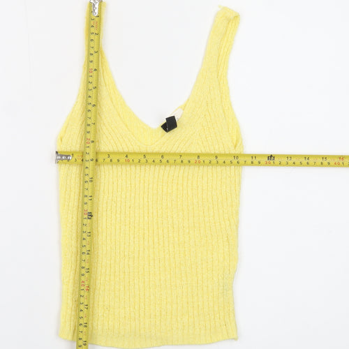 H&M Divided Women's Yellow Ribbed Knit V-Neck Tank Top XS