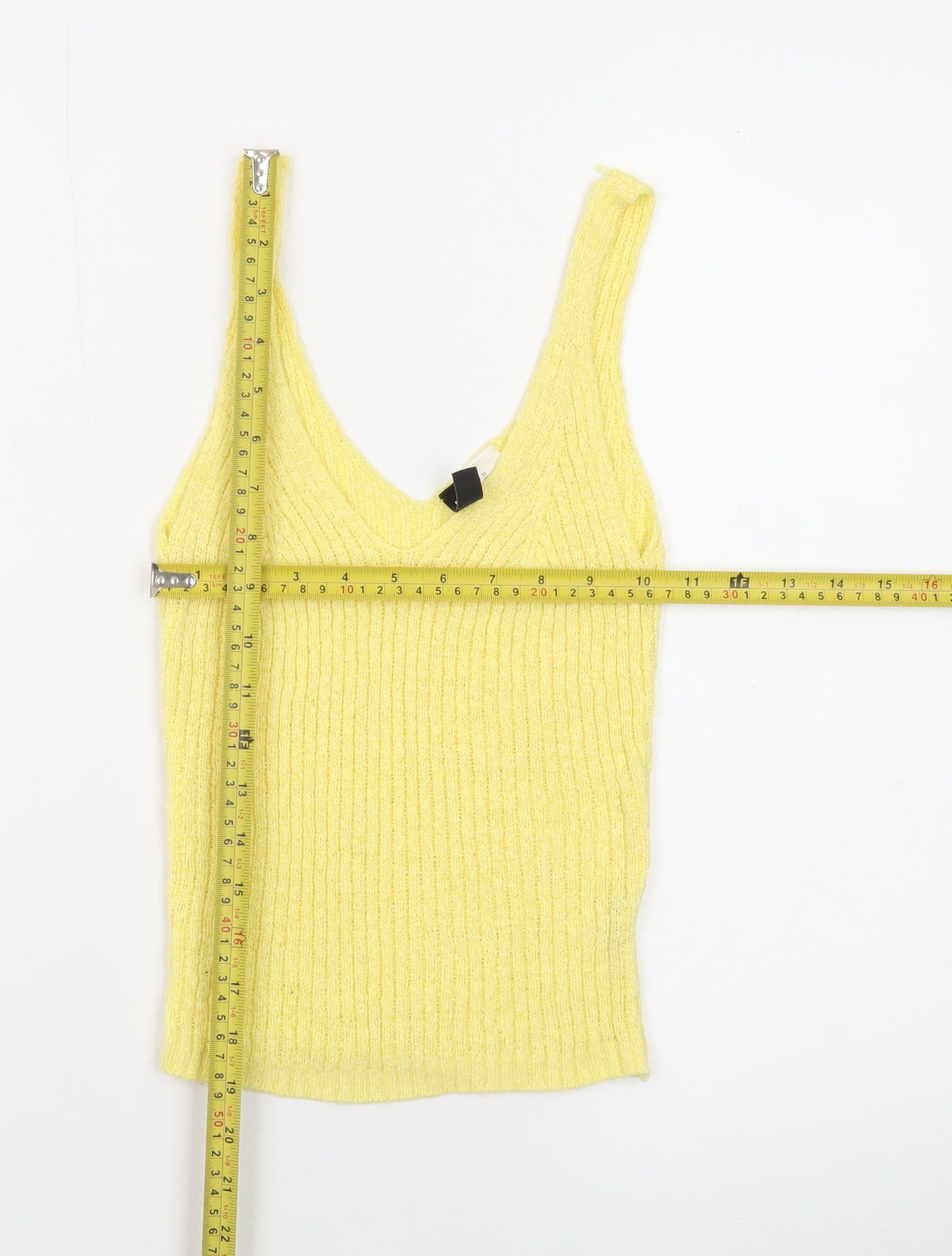 H&M Divided Women's Yellow Ribbed Knit V-Neck Tank Top XS