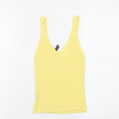 H&M Divided Women's Yellow Ribbed Knit V-Neck Tank Top XS