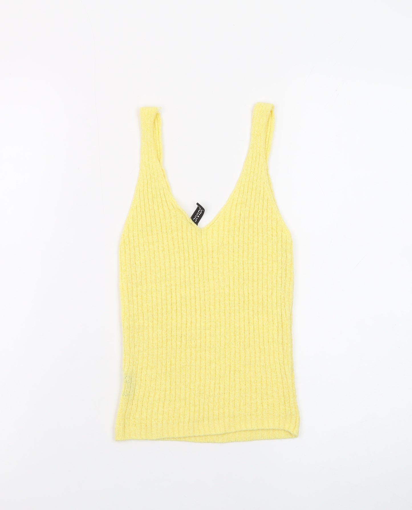 H&M Divided Women's Yellow Ribbed Knit V-Neck Tank Top XS
