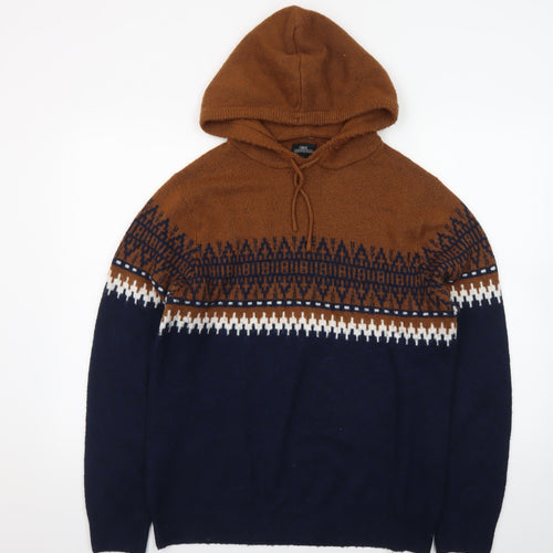Next Men’s Brown & Navy Fair Isle Hooded Jumper Size L