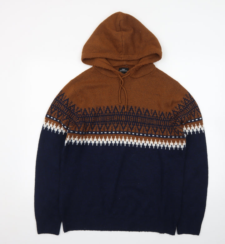 Next Men’s Brown & Navy Fair Isle Hooded Jumper Size L