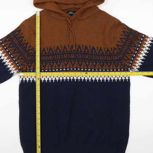 Next Men’s Brown & Navy Fair Isle Hooded Jumper Size L
