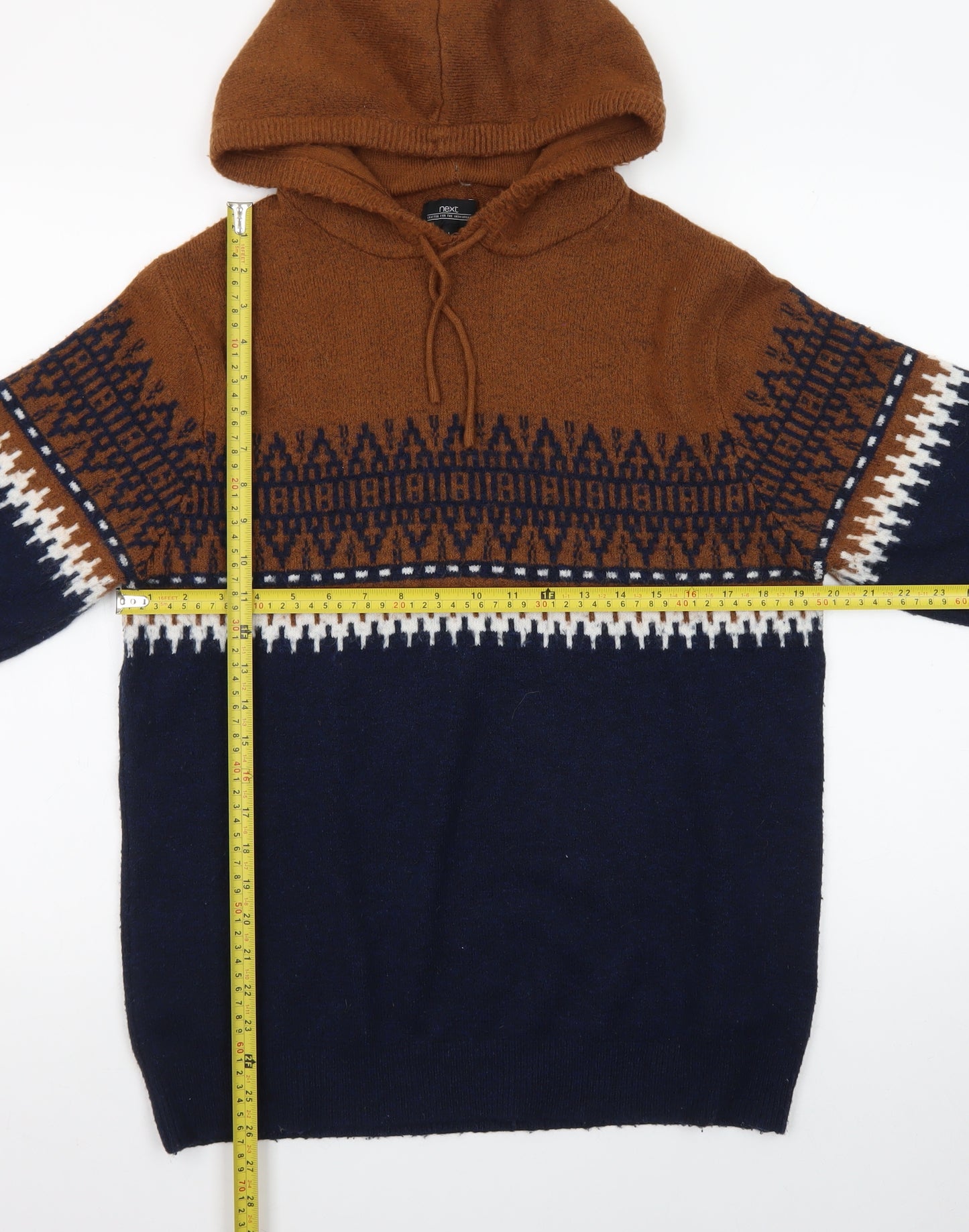 Next Men’s Brown & Navy Fair Isle Hooded Jumper Size L