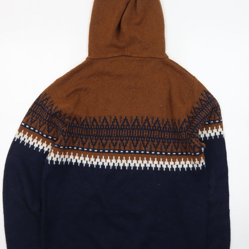 Next Men’s Brown & Navy Fair Isle Hooded Jumper Size L