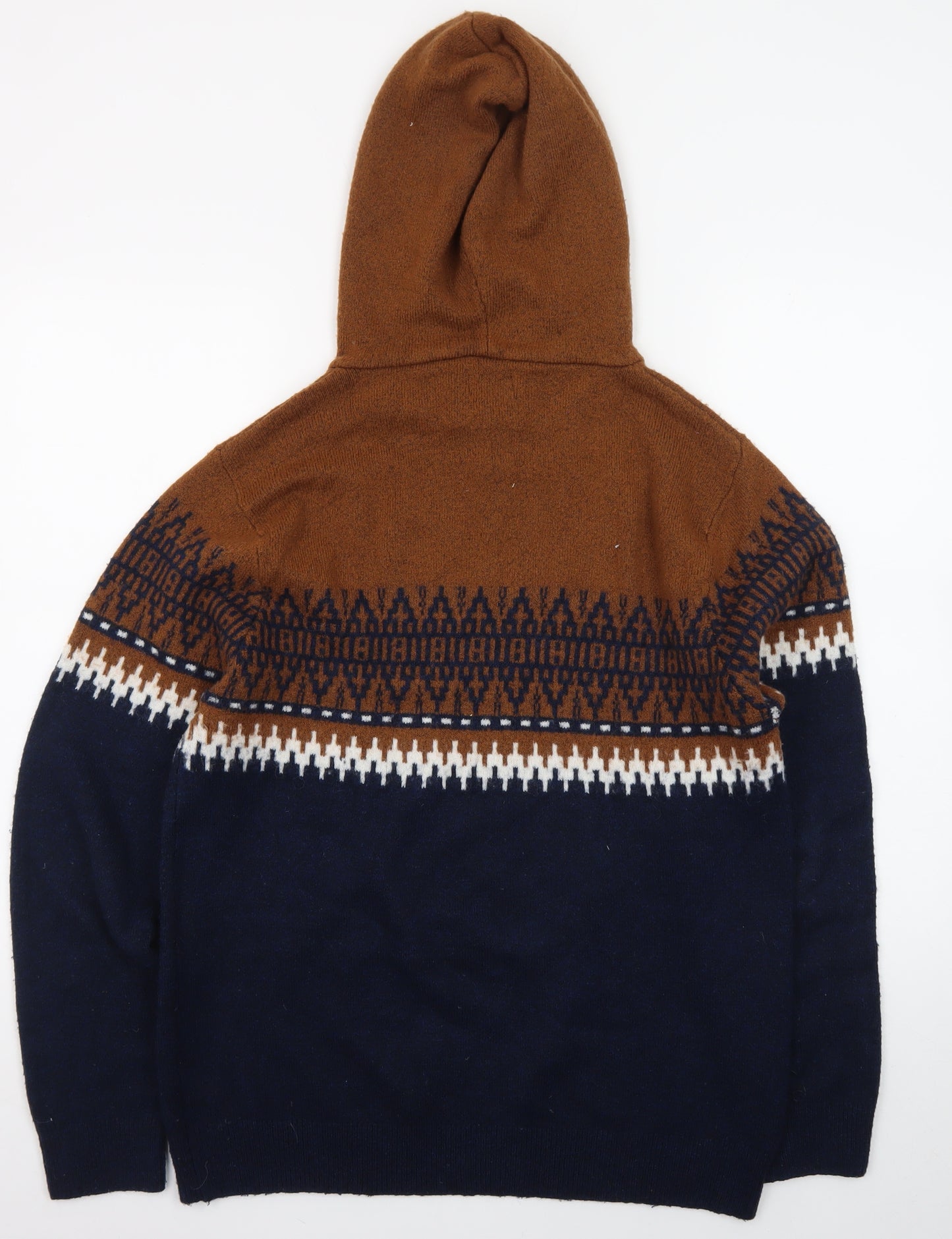 Next Men’s Brown & Navy Fair Isle Hooded Jumper Size L
