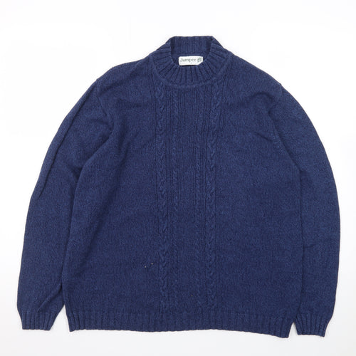 Jumper Blue Men's L Cable Knit Cotton Crew Neck Pullover