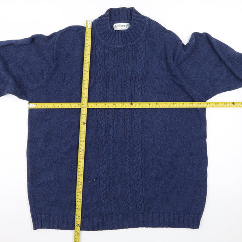 Jumper Blue Men's L Cable Knit Cotton Crew Neck Pullover
