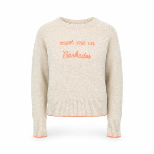 Front view of Golden Sun Women's Beige XS Cashmere jumper Meet Me in Barbados