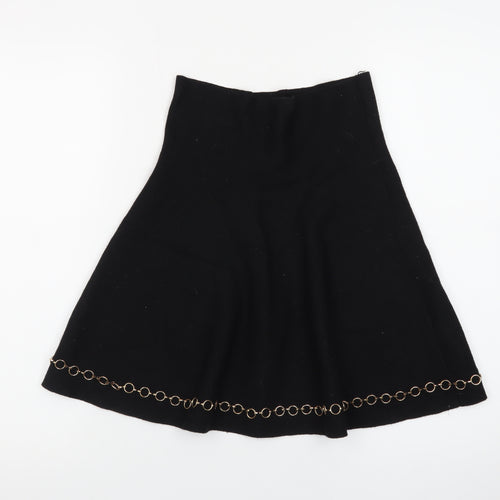 Zara Women Black Size 12 A-Line Knit Skirt with Chain Detail