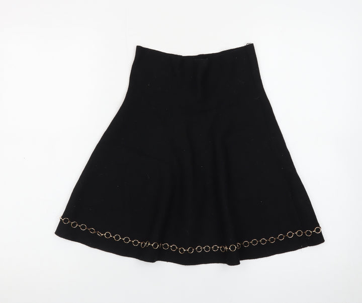 Zara Women Black Size 12 A-Line Knit Skirt with Chain Detail