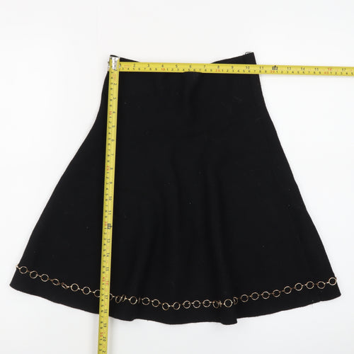 Zara Women Black Size 12 A-Line Knit Skirt with Chain Detail