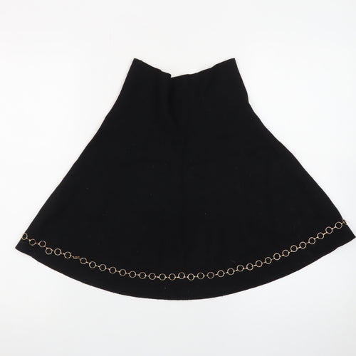 Zara Women Black Size 12 A-Line Knit Skirt with Chain Detail