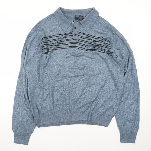 Dockers Mens Blue Collared Henley Jumper Size L Long Sleeve