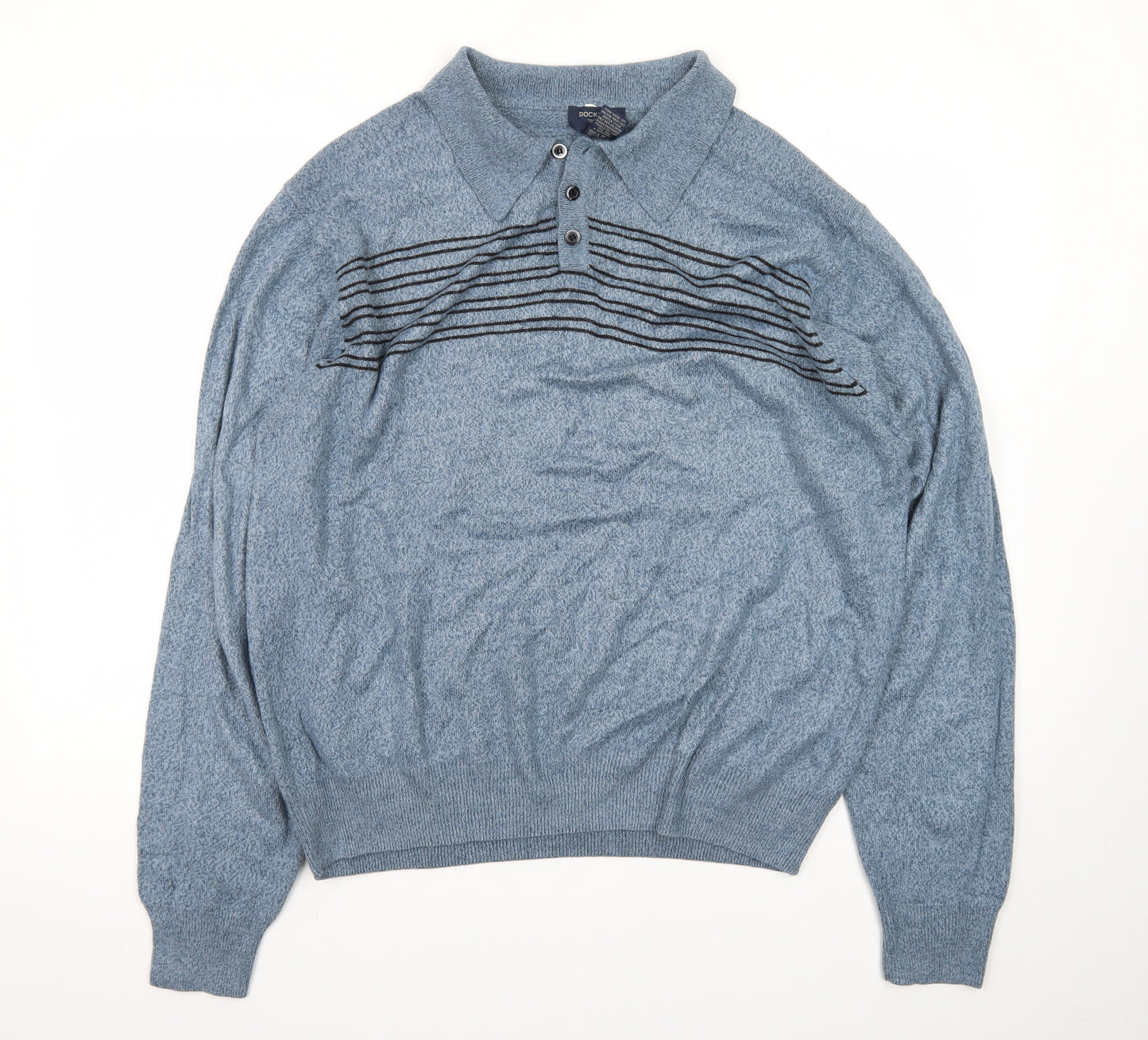 Dockers Mens Blue Collared Henley Jumper Size L Long Sleeve