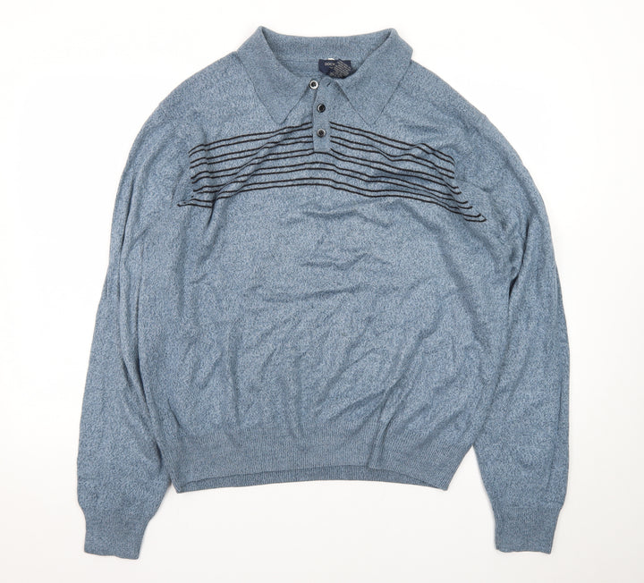 Dockers Mens Blue Collared Henley Jumper Size L Long Sleeve