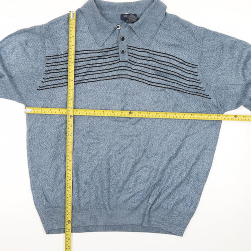 Dockers Mens Blue Collared Henley Jumper Size L Long Sleeve
