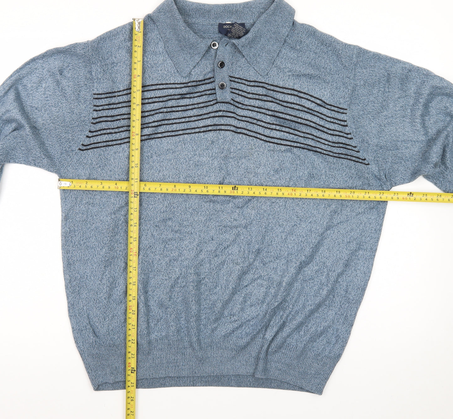 Dockers Mens Blue Collared Henley Jumper Size L Long Sleeve