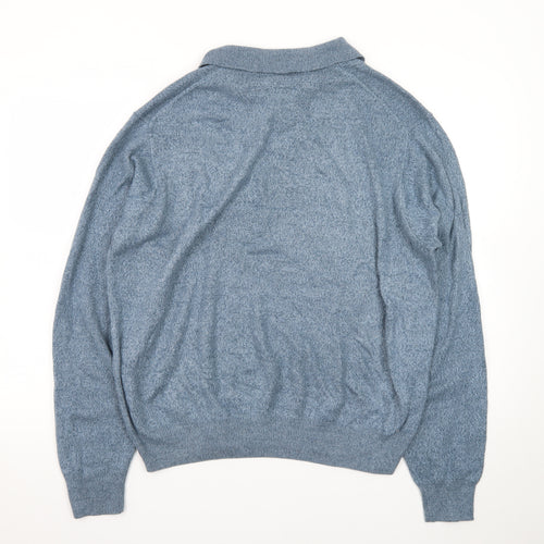 Dockers Mens Blue Collared Henley Jumper Size L Long Sleeve