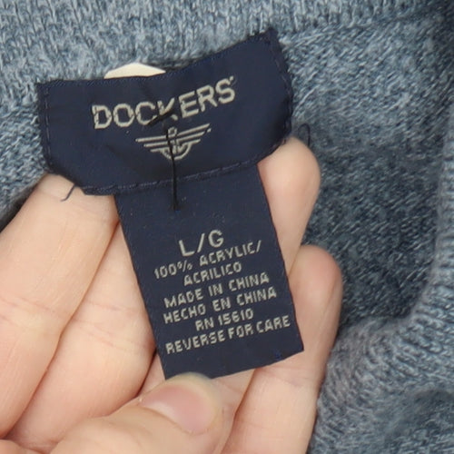 Dockers Mens Blue Collared Henley Jumper Size L Long Sleeve