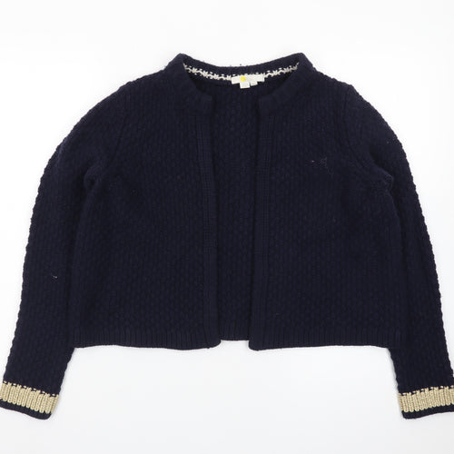 Boden Women Blue Wool Blend Metallic Trim Open Cardigan S