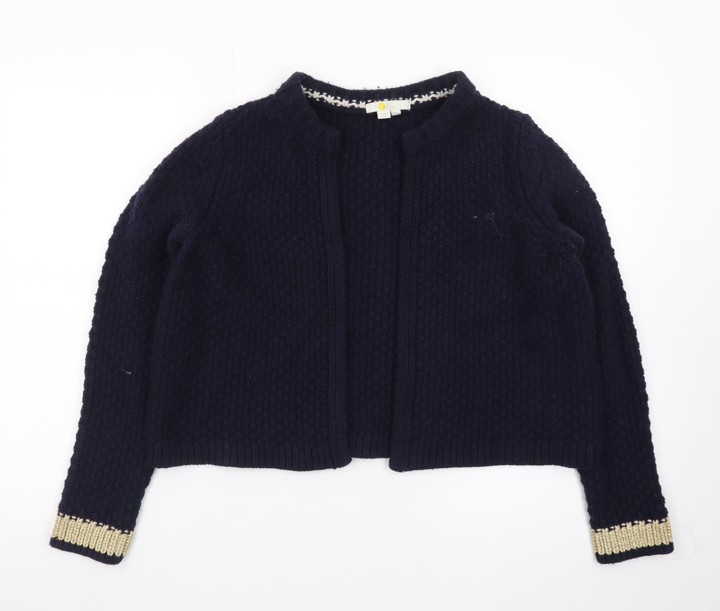 Boden Women Blue Wool Blend Metallic Trim Open Cardigan S