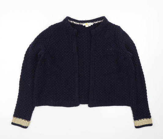 Boden Women Blue Wool Blend Metallic Trim Open Cardigan S
