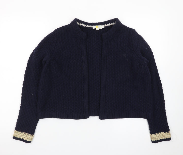 Boden Women Blue Wool Blend Metallic Trim Open Cardigan S