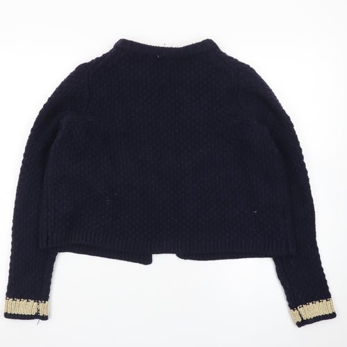 Boden Women Blue Wool Blend Metallic Trim Open Cardigan S