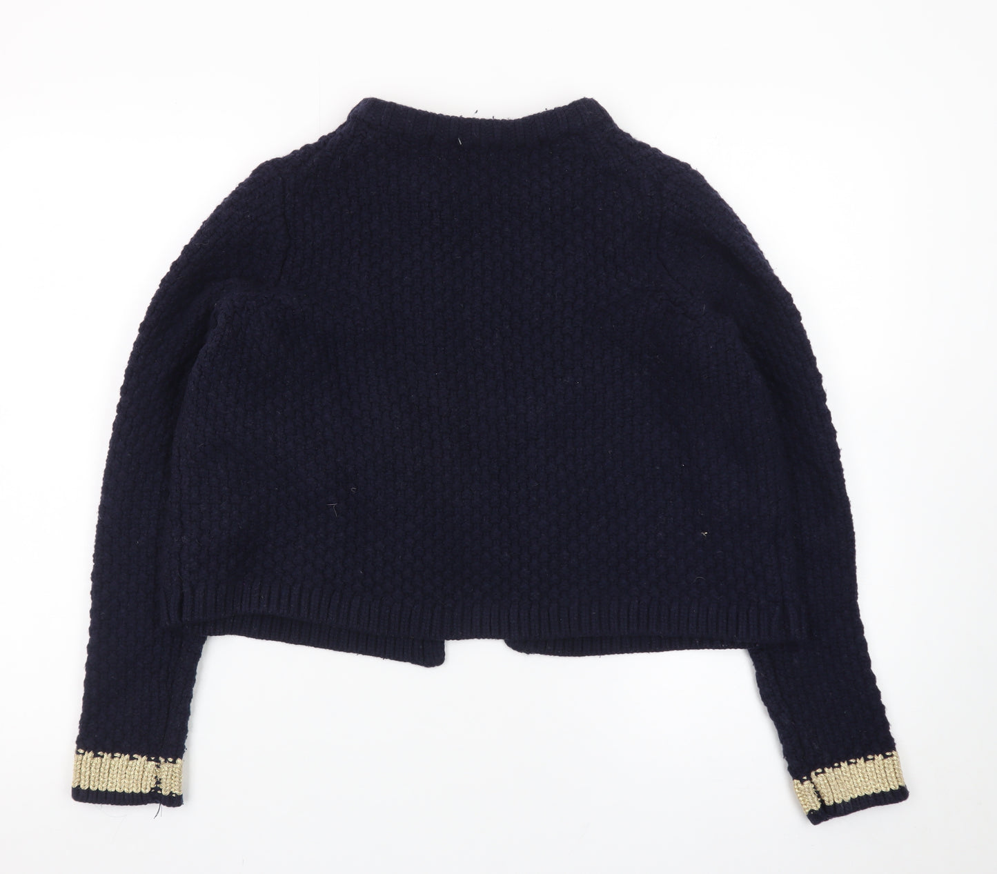 Boden Women Blue Wool Blend Metallic Trim Open Cardigan S