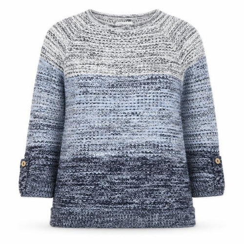 Mantaray Women's Blue Chunky Knit 3/4 Sleeve Jumper Size 10