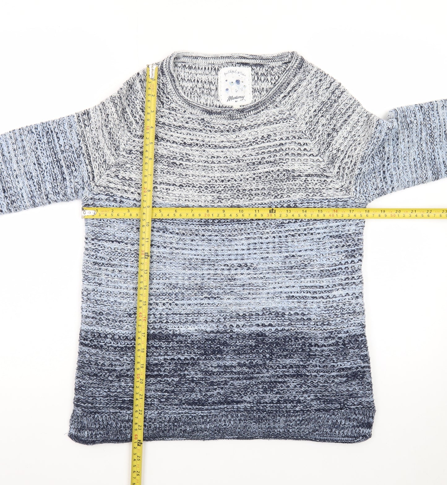 Mantaray Women's Blue Chunky Knit 3/4 Sleeve Jumper Size 10