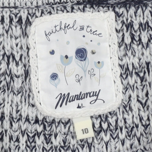 Mantaray Women's Blue Chunky Knit 3/4 Sleeve Jumper Size 10