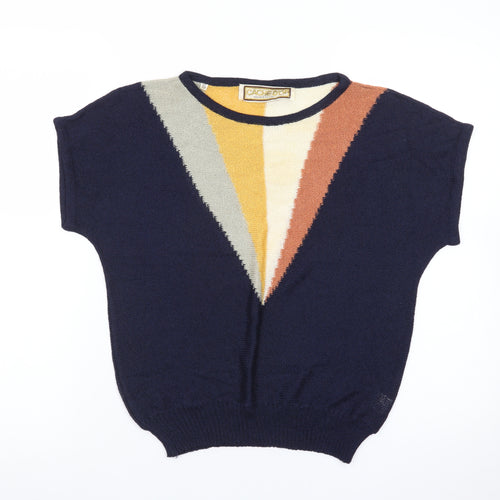 Cache D'or Womens Multicoloured Retro Short Sleeve Knit Jumper Size S