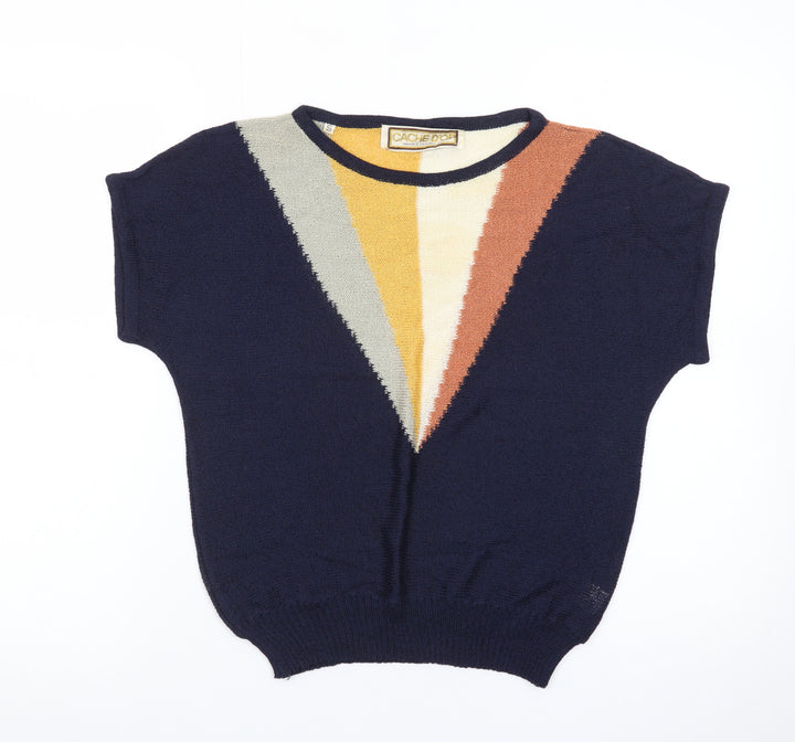 Cache D'or Womens Multicoloured Retro Short Sleeve Knit Jumper Size S