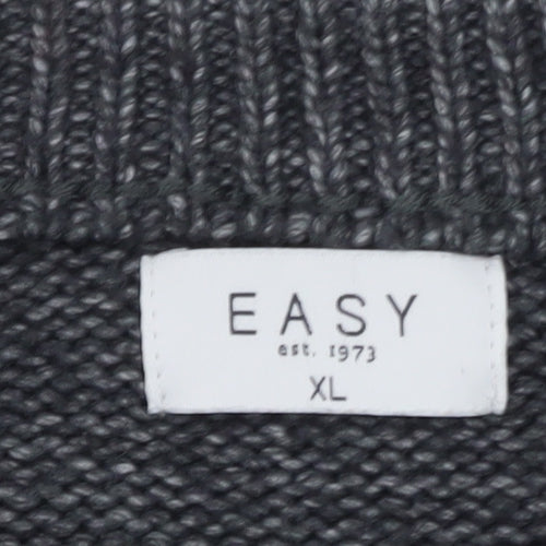 EASY Men's Grey Fair Isle Wool Blend Crew Neck Jumper XL