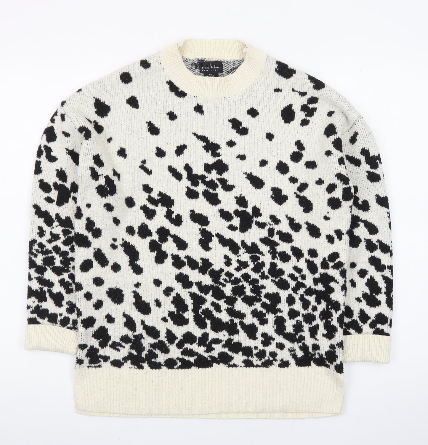 Nicole Miller Women’s Black & White Animal Print Knit Jumper Size S