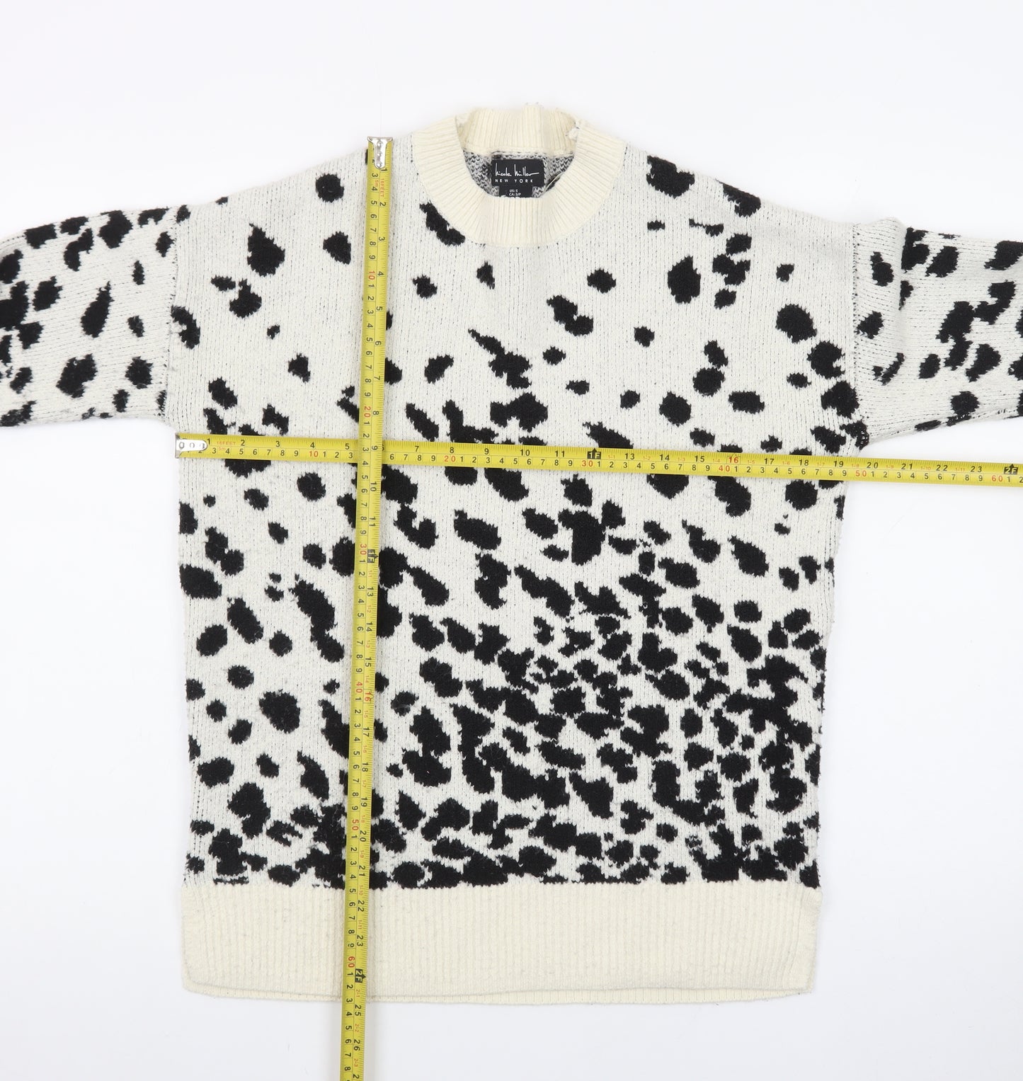 Nicole Miller Women’s Black & White Animal Print Knit Jumper Size S