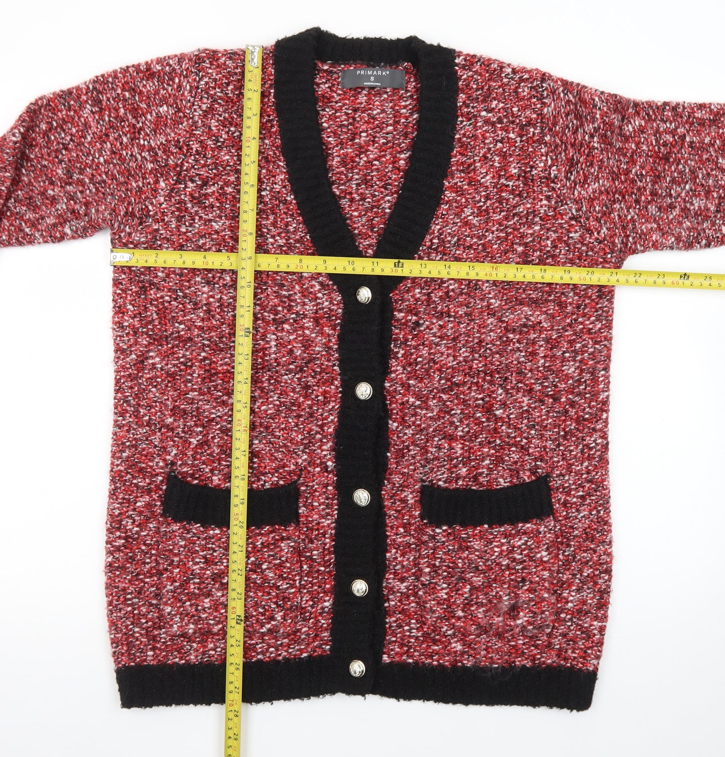 Primark Womens Multicoloured Chunky Knit V-Neck Button Cardigan Size S
