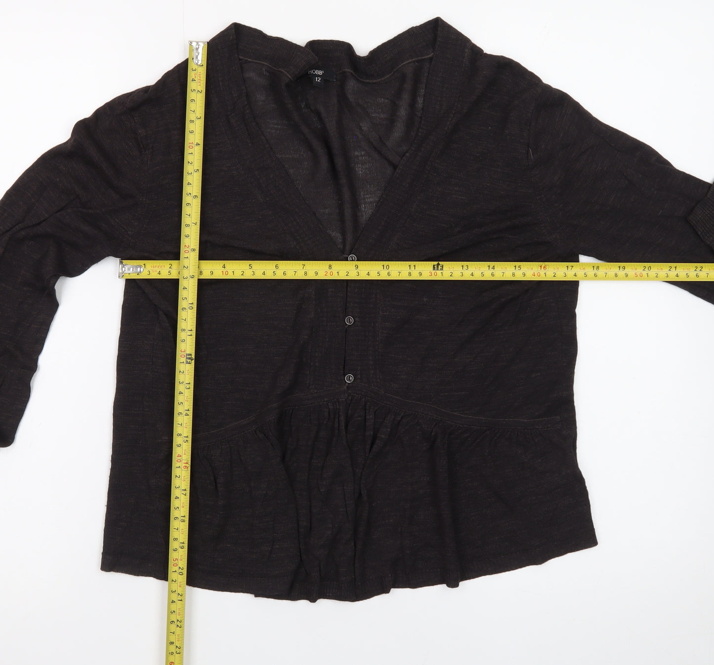 Hobbs Women's Brown V-Neck Long Sleeve Cardigan Size 12