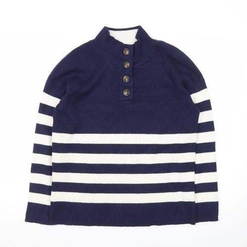 Crew Clothing Women’s Blue Striped Henley Mock Neck Jumper Size 10