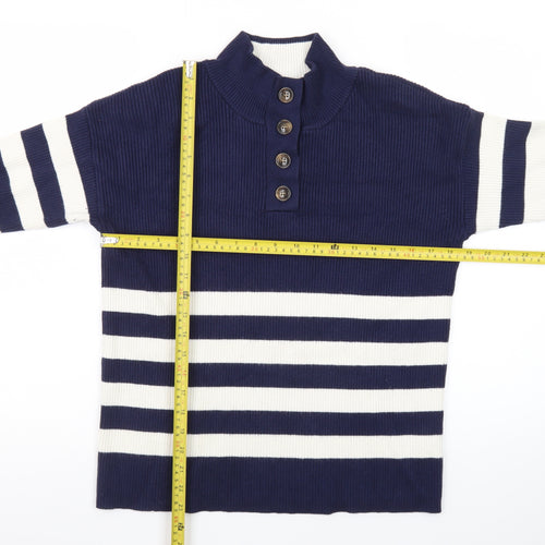 Crew Clothing Women’s Blue Striped Henley Mock Neck Jumper Size 10