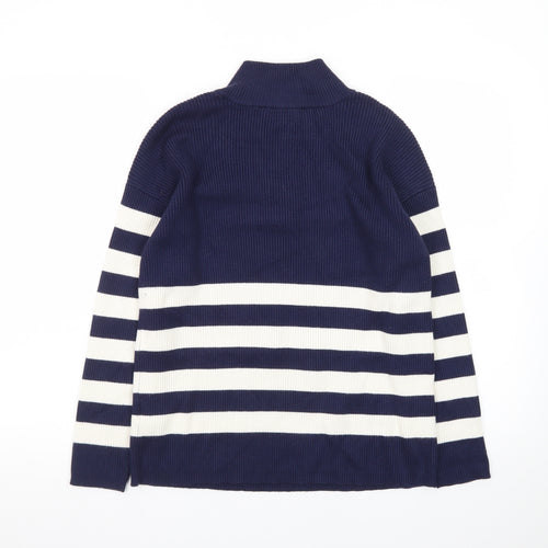 Crew Clothing Women’s Blue Striped Henley Mock Neck Jumper Size 10