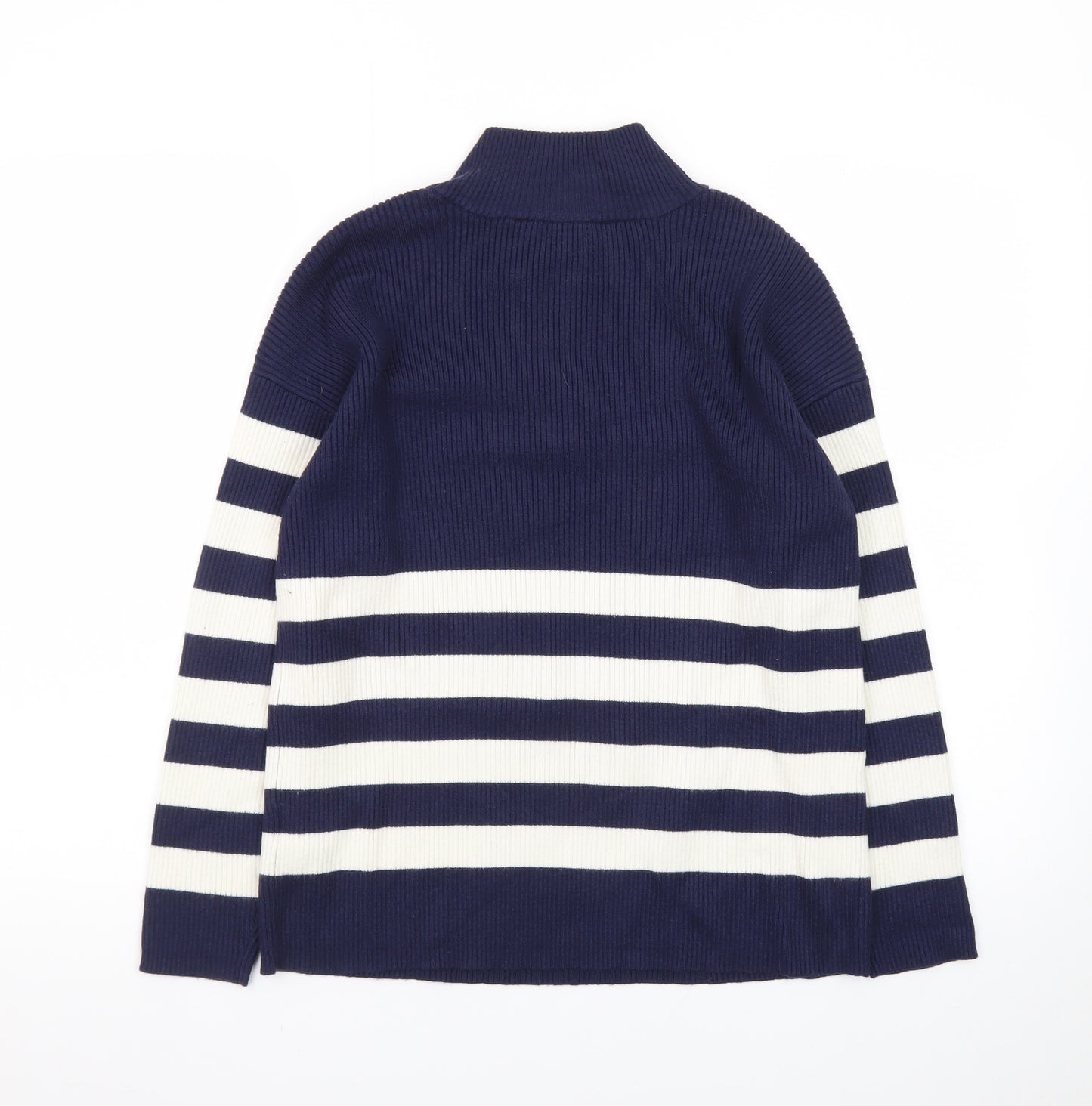Crew Clothing Women’s Blue Striped Henley Mock Neck Jumper Size 10